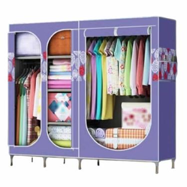 Imagem de Guarda-roupa Armário grande com zíper totalmente fechado, armação de tubo de aço, pano de cetim, guarda-roupa resistente, durável, simples para quarto armário