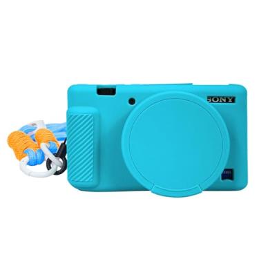 Imagem de Capa para câmera Sony ZV-1 Vlog, capa para câmera com alça, capa de silicone macio com capa de lente removível, capa protetora de ajuste fino antiarranhões - azul