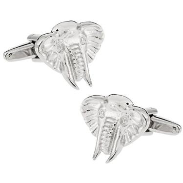 Imagem de Abotoaduras de cabeça de elefante com caixa de apresentação Cuff-Daddy Silvertone