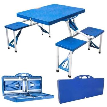 Imagem de MESA CAMPING PRAIA COM 4 CADEIRAS DOBRAVEL VIRA MALETA PORTATIL MESINHA PICNIC PESCA ESTUDO CRIANÇAS COM BANQUINHOS