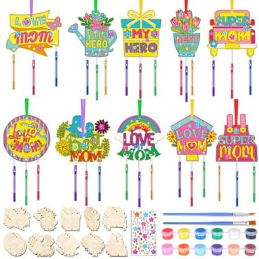 Imagem de DoubleFill Pacote com 30 kit de sinos de vento para você ser dono do dia das mães, artesanato faça você mesmo, colorir de madeira, dia das mães, presente de aniversário da mãe, decoração de festa do