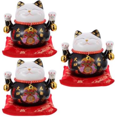 Imagem de Happyyami Cofrinho De Cerâmica Maneki Neko 4. 5 Polegadas Gato Da Sorte 3 Peças Braço Japonês Estátua De Gato Para Boas-Vindas Riqueza