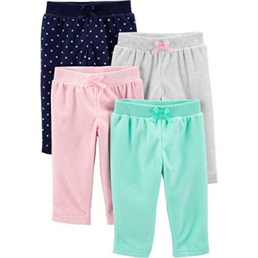 Imagem de Simple Joys by Carter's Pacote com 4 calças de lã para bebês meninas, Verde aqua/cinza claro/rosa claro/bolinhas marinho, 12 Meses