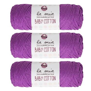 Imagem de 3 Skein La Mia Baby 50% algodão total 297,7 g cada 100 g/218 m (200 m), médio, pior e fio super macio, melhor para bebês e amigurumi, roxo - L039