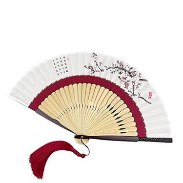 Imagem de PHAVN Ventilador de bambu de pintura de tinta clássica estilo chinês, ventilador dobrável de algodão e linho para homens e mulheres (cor: vermelho, tamanho: 40 * 22,5 cm)