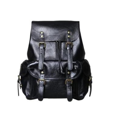 Imagem de Mochila masculina de couro retrô, mochila de viagem para homens, grande capacidade, bolsa para laptop(Black)