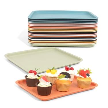 Imagem de Bandeja de plástico para fast food e cafeteria, 20 bandejas de cafeteria, bandeja colorida para servir e almoço para restaurante, festa, cozinha, café, churrasqueira, pratos de serviço de comida a