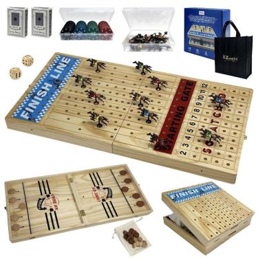 Imagem de Jogo de tabuleiro de corrida de cavalos BzNota Large 58 cm com 11 cavalos de metal