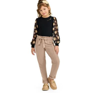 Imagem de Conjunto Infantil Inverno Menina Blusa Cotton Com Mangas em Tule E Calça Moletinho Ring - Angerô-Feminino