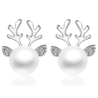 Imagem de LOMISS BRINCO METAL CHIFRE DE RENA COM PEROLA (PRATA)