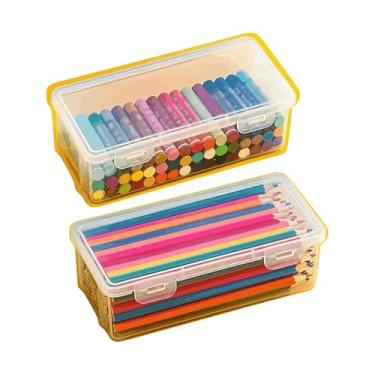 Imagem de Estojo acrílico Caixa de lápis, estojo de lápis transparente de grande capacidade, caixa de giz de cera transparente com design empilhável de tampa de encaixe, caixa de armazenamento (02)