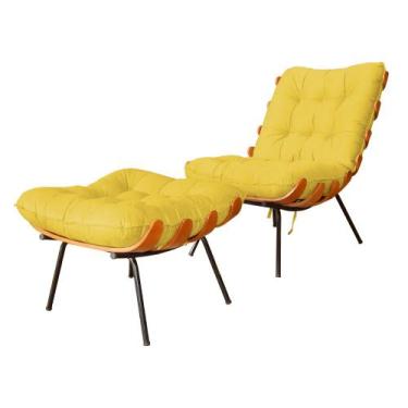 Imagem de Poltrona Decorativa mais Puff Costela belo tok - Suede, Amarelo