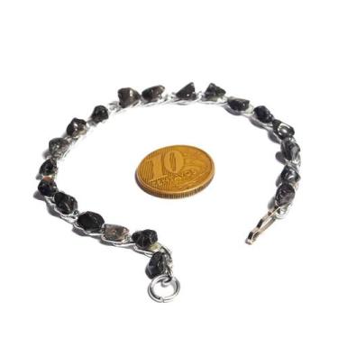 Imagem de Pulseira Corrente Ônix Preto Pedra Natural Prateado - CristaisdeCurvel
