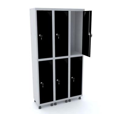 Imagem de Roupeiro de aço 3m 06 portas fechadura pandin - cinza/preto