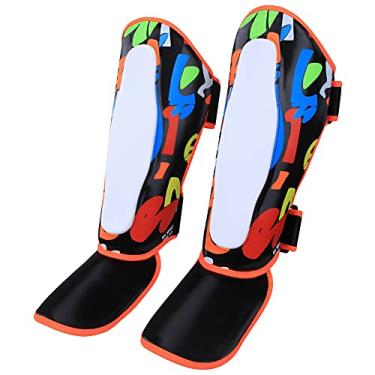 Imagem de Guardas de Canela Infantil, Tamanho do Protetor da Perna para Crianças para o Boxe Muay Thai Treinamento Com Alta Absorção de Choque Elástico (Doodle - preto)