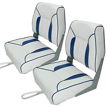 Imagem de MAXSHADE COVERS MSC assento de pesca dobrável para barco, 2 assentos, um par (branco/azul, costas baixas)