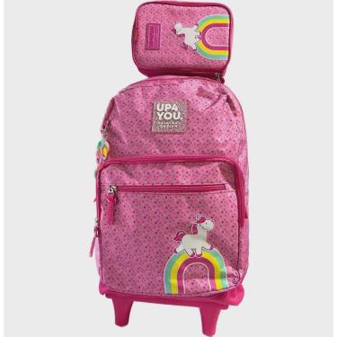 Imagem de Kit Mochila Juvenil De Rodinhas Rosa Com Estojo Unicórnio - Luxcel