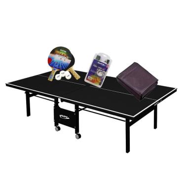 Imagem de Mesa de ping pong mdf 18mm 1084 preta klopf + Kit Raquetes e Bolinhas + Rede Master + Capa