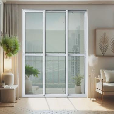 Imagem de Porta de Correr 3 Folhas Moveis Sequenciais 210 X 180 Elite com Fecho Automático Vidro Liso Branco