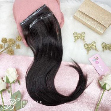 Imagem de Mega hair adesivo de silicone cabelo bio vegetal castanho médio liso 6