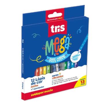 Imagem de Lápis De Cor Jumbo 12 Cores Triangular Mega Soft 2 Em 1 Tris