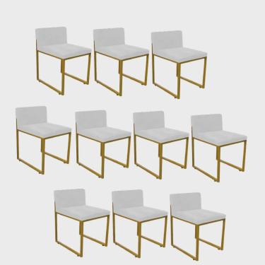 Imagem de Kit 10 Cadeiraa De Jantar Escritório Recepção Lee Office Industrial Ferro Dourado Corino Branco - Ahz Móveis