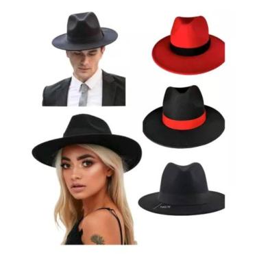Imagem de Chapeu Feltro Fedora Aba Reta Veludo Unissex Boho Fashion Outono Inver