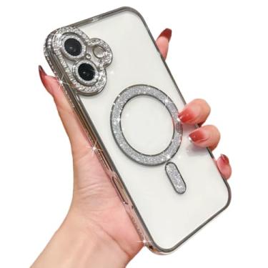 Imagem de Capa magnética transparente brilhante para Samsung Galaxy A15 5G, compatível com carregamento sem fio MagSafe (prata, para Samsung Galaxy A15 5G)