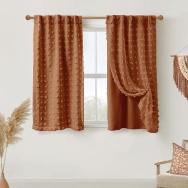 Imagem de Cortinas blecaute curtas para quarto de crianças e janelas, cortinas pretas de terracota transparente com estampa boho, 137 cm de comprimento