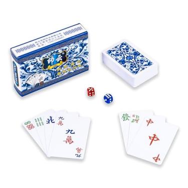 Imagem de drizzle Poker Mahjong Playing Cards Table Game Chinese Blue and White Porcelain Design 144 Card Chips Set PVC Plastic Waterproof Portable Leisure Time