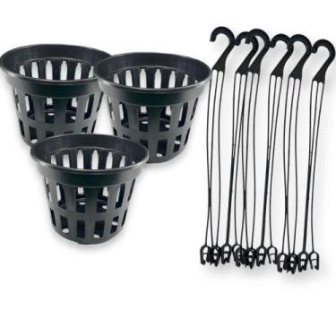 Imagem de 10 Vasos Vanda Vazado Preto + 10 Hastes Top Para Orquídeas - Ta na Mão