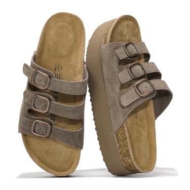 Imagem de Project Cloud Sandálias Femininas De Camurça Genuína - Sandálias Plataforma E Anabela Confortáveis Para Mulheres Com Palmilha De Espuma Viscoelástica - Anabela Antiderrapante Com 3 Tiras Para Calça