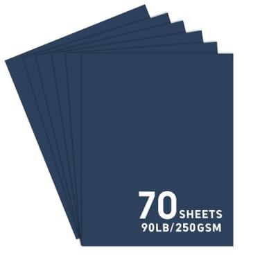 Imagem de 70 folhas de papel cartolina azul marinho, 21 x 250 g/m², papel grosso para confecção de cartões, scrapbooking, artesanato, 40,8 kg / 250 g/m²