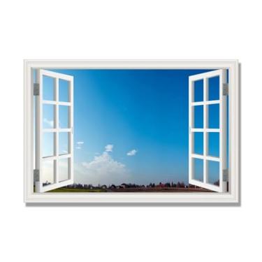 Imagem de PY3H69 Arte de parede em tela de janela aberta, impressão natural em tela. Lindo cenário de céu 28 cm, decoração de parede de paisagem de janela, decoração de casa moderna. 50 x 75 cm - 19,6 x 29,5