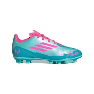 Imagem de Chuteira Campo Adidas F50 Club Messi Infantil, Azul, Rosa, 36