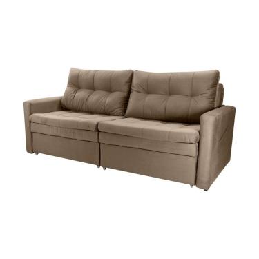 Imagem de Sofá 3 Lugares Sem Caixa Retrátil e Reclinável Nayla Veludo Capuccino 220 cm