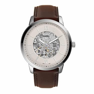 Imagem de Fossil Relógio masculino automático mecânico de aço inoxidável neutro, Prata, marrom, One Size, Relógio de couro cronógrafo automático Neutra - ME3184