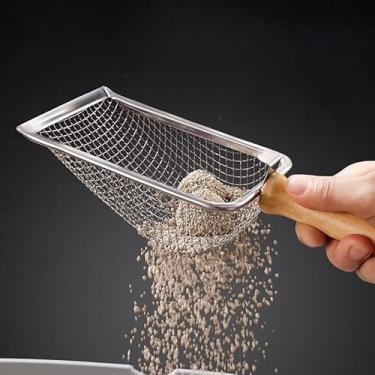 Imagem de Ferramentas De Limpeza Para Animais De Estimação Pá De Aço Inoxidável Rede Areia Répteis Lagarto Tela Fecal Colher(Cabo de madeira(2mm))