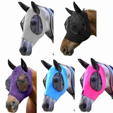 Imagem de Máscara voadora de mosca de cavalo orelhas proteção de malha facial anti-UV mosquito inseto (rosa)