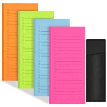 Imagem de Pacote com 4 blocos de notas magnéticos para geladeira com suporte para caneta, bloco de notas, lista de compras, bloco magnético grande para geladeira, blocos de notas magnéticos para lista de