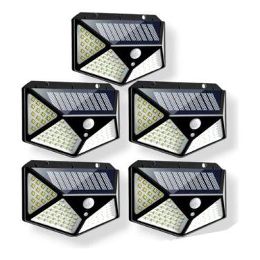 Imagem de Kit 5 Refletor 100 Led Placa Solar Resistente Prova Dágua - kapbom