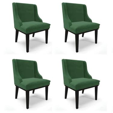 Imagem de Kit 4 Cadeiras Estofadas Para Sala De Jantar Base Fixa De Madeira Preto Lia Veludo Verde - Ibiza
