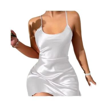 Imagem de Camisola Halter de Seda com Borda de Renda e Almofadas de Sutiã - Pija