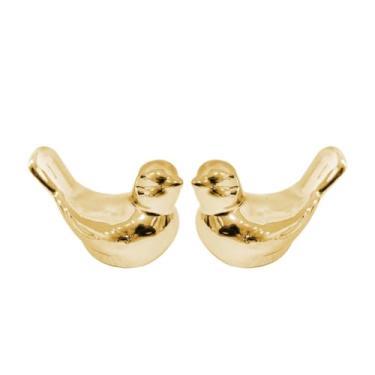Imagem de Enfeite Casal De Passarinhos Decoração Porcelana Pequeno Dourado Rose Prata Objeto Decorativo Rack Sala(Prata,2)