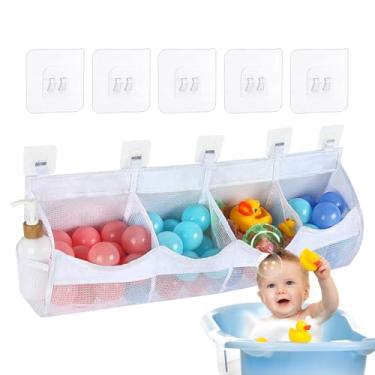 Imagem de Organizador De Brinquedos Para Banho,Estojo De Armazenamento Para Brinquedos De Banho Infantil - Prateleira De Chuveiro Economizadora De Espaço Com 4 Divisórias Para Casa Família Amigos Hotéis