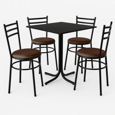Imagem de Mesa de Jantar Quadrada 70cm Preta Com 4 Cadeiras Estofada Preta - Lam