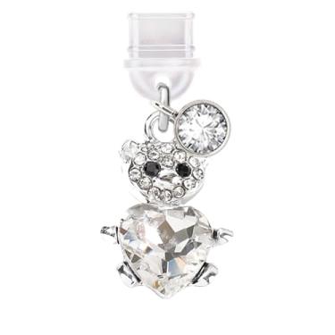 Imagem de ELISE & FONDA TP624 Tipo-C porta de carregamento plugue antipoeira pequeno urso de pelúcia de cristal com pingente de celular coração amor para iPhone 15/16/Samsung/OnePlus/Xiaomi/oppo telefones