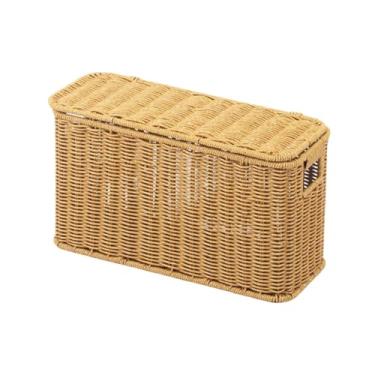 Imagem de Fenteer Organizador de cesta de vime imitação com tampa, prático e decorativo, cesto de armazenamento feito à mão para armário de mesa e diversos, S Yellow