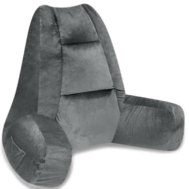 Imagem de RRPAHWTV Travesseiro De Costas Para Sentar Na Cama, Ler Com Encosto Espuma Viscoelástica Triturada Adultos, Braços Assistir Tv/Ler/Jogar/Descansar No Chão Ou Cama (Cinza, Pequeno)