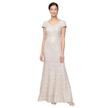 Imagem de Alex Evenings Vestido feminino longo roseta mãe da noiva com mangas curtas, convidada de casamento (tamanho pequeno e regular), Champanhe/marfim - renda com fio, 44